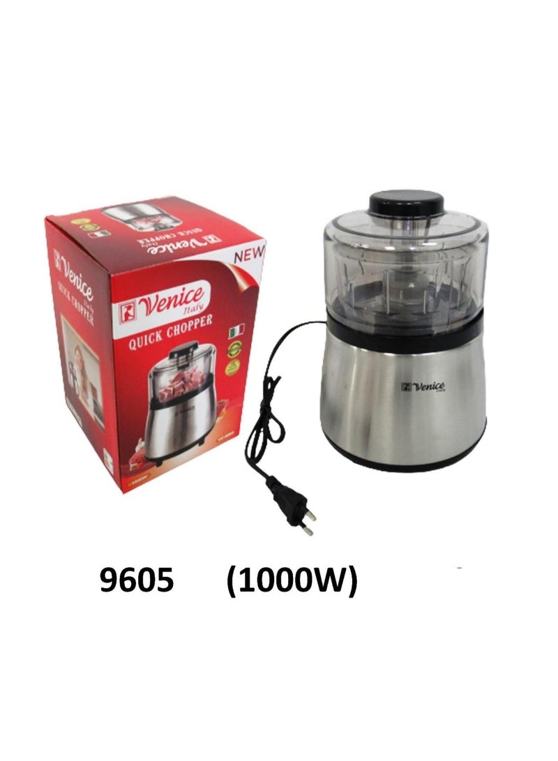 Venice Italy Quick Chopper Stainless Steel Electric Food Processor – Powerful 1000W Motor